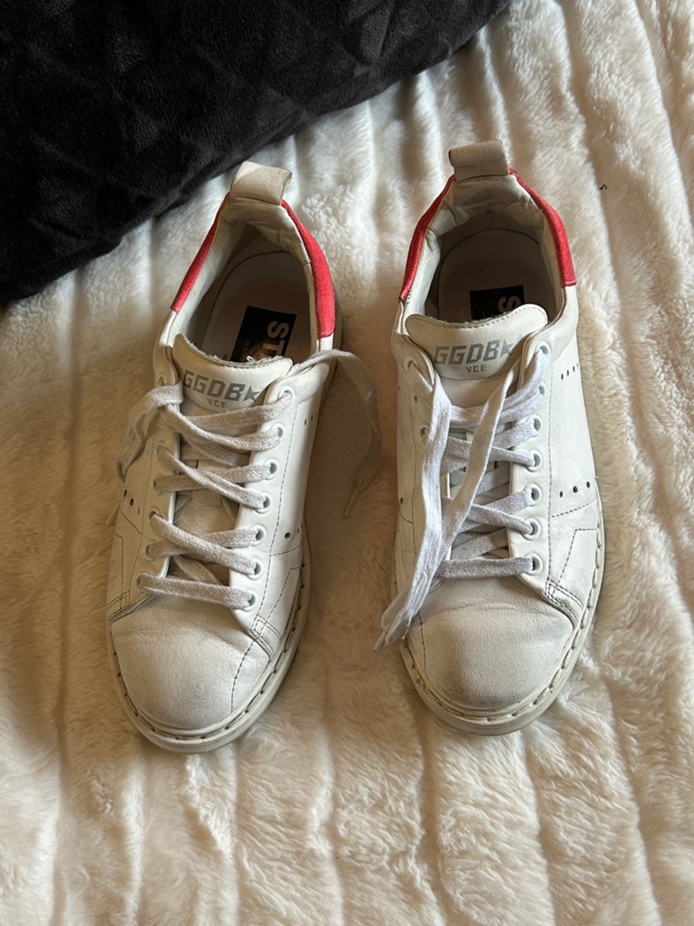 Golden Goose White Low-Top Sneakers with Red Heel Accent